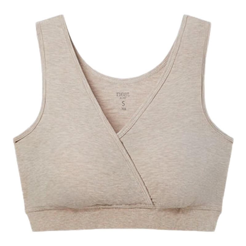 nest designs哺乳內(nèi)衣孕婦內(nèi)衣孕期產(chǎn)后背心式無鋼圈前開扣內(nèi)衣 交叉款-暖香褐【升級純棉內(nèi)里】 L碼（適用下胸圍77-82cm）
