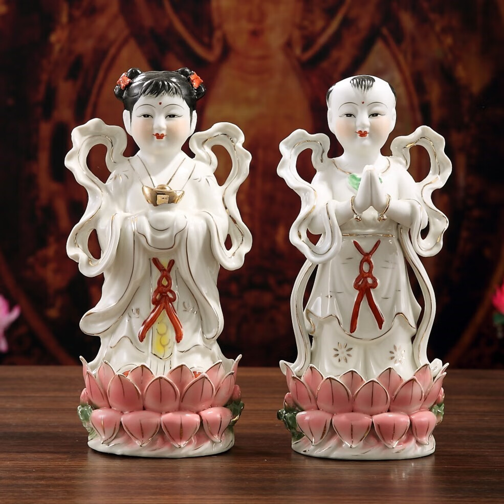 玉女佛像童男童女神像送财童子观音摆件 a款8寸高度20厘米金童玉女