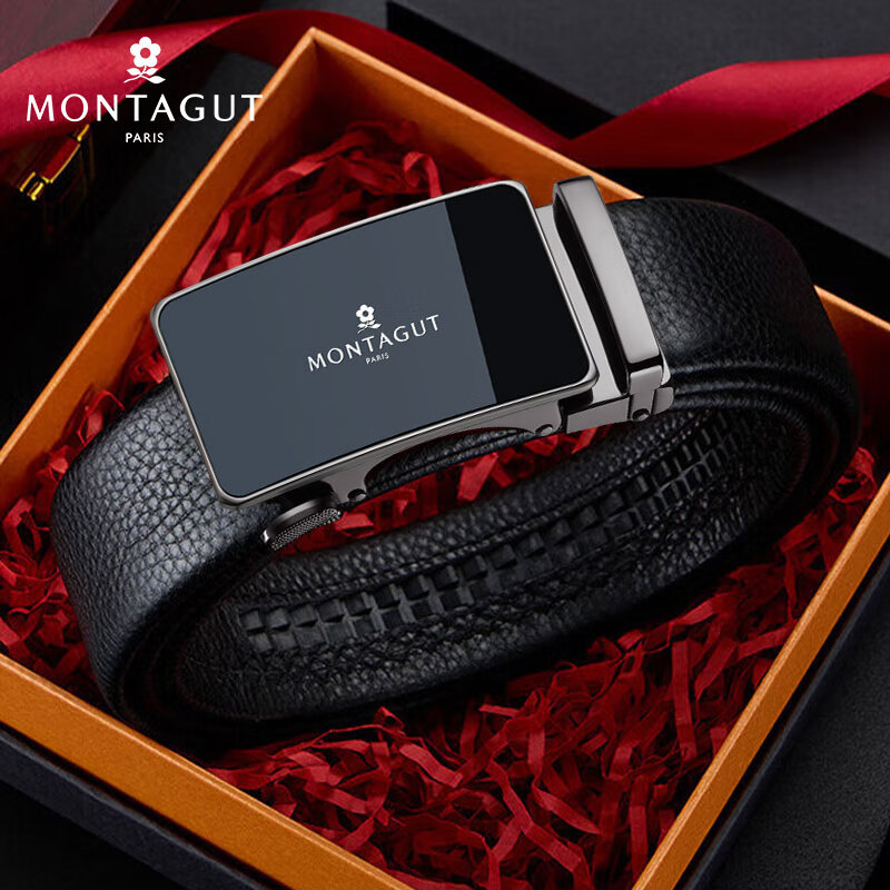 梦特娇法国品牌皮带男真皮自动扣腰带男士裤带七夕情人节礼物送男友