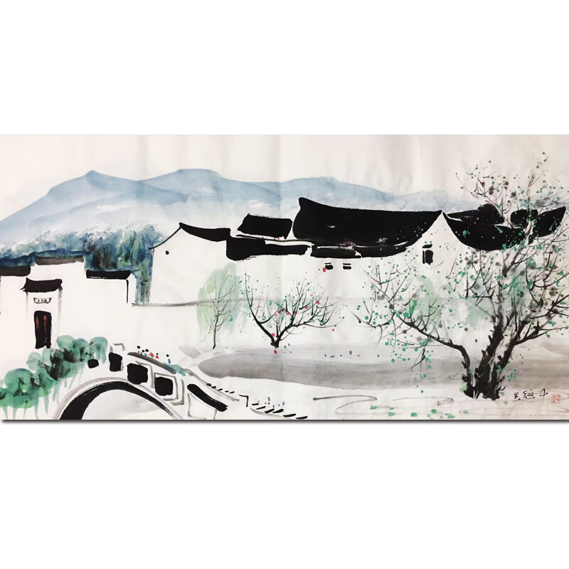 吴冠中《江南春景》精品画名人装饰画客厅油画版画手绘国画拍卖真迹