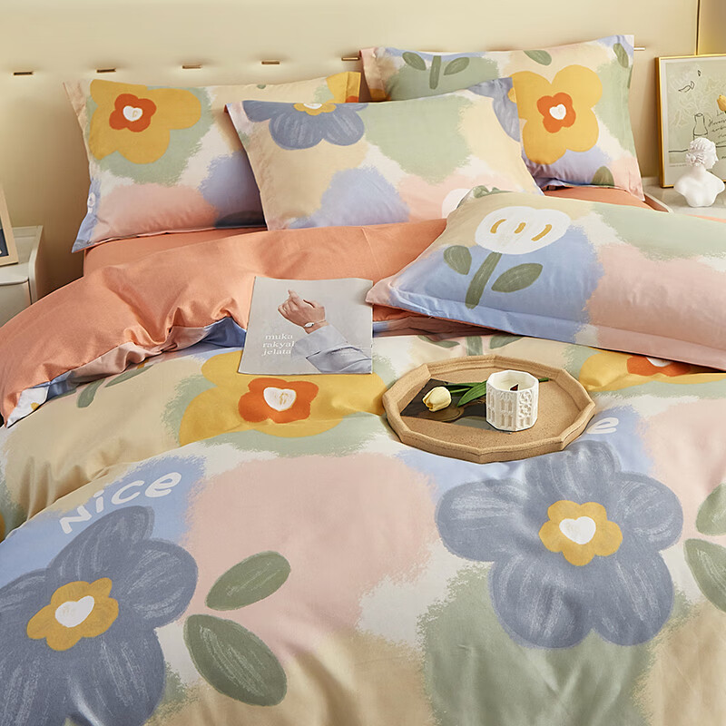 唐纳家纺亲肤棉四件套床上用品套装家用高级感可机洗 亲肤棉四件套-春暖花开 床单款 （被套200*230cm）