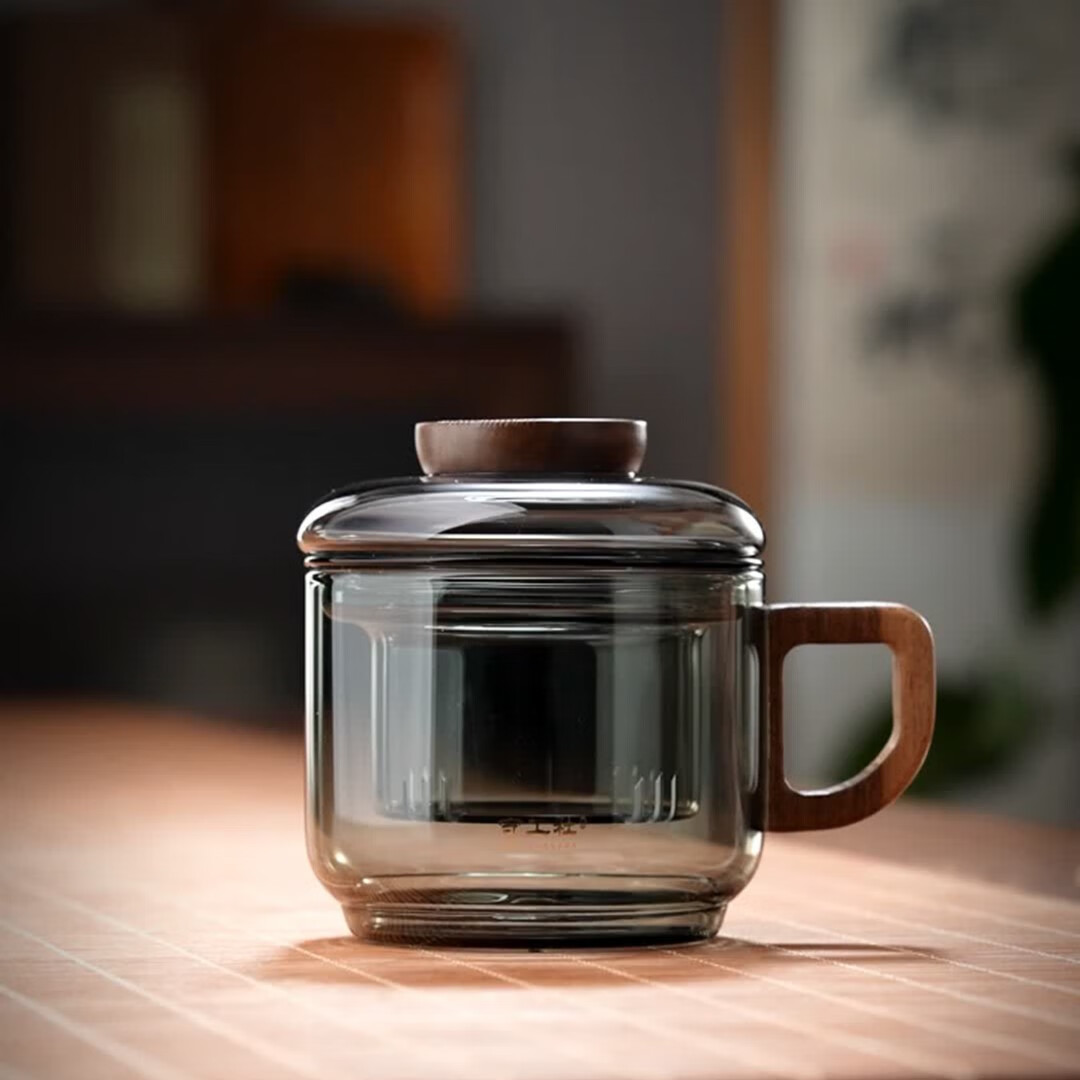 全度高硼硅耐高温办公杯烟灰色经典简约带过滤茶水分离玻璃杯迷你 悠然杯烟灰色款1个250ml