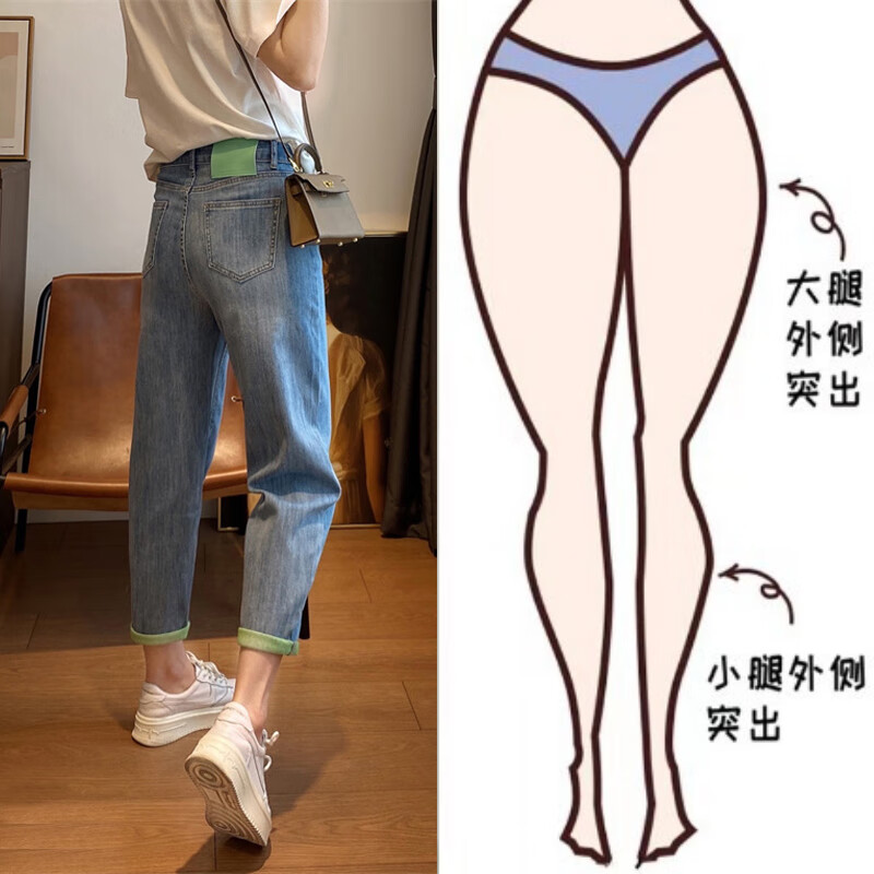 嘉钰潮库哈伦裤女大码胖mm小个子微胖女生裤子深蓝色九分牛仔裤女秋冬