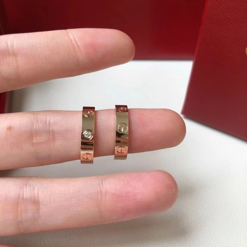 胖东来同款18K实心金戒指金男女情侣款玫瑰金AU750彩金LOVE 玫瑰金6mm(宽版无钻) 美码10号(港码21-22号)