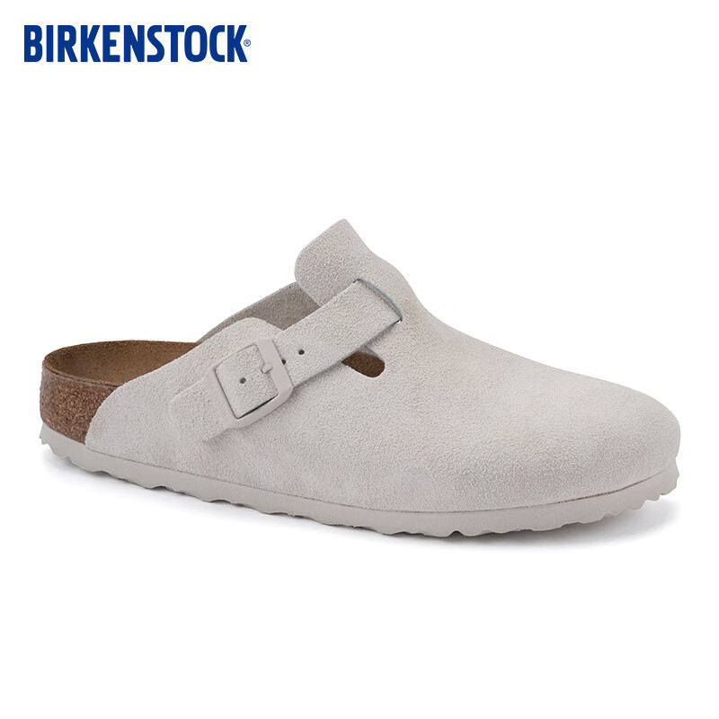 勃肯（BIRKENSTOCK）軟木拖鞋涼鞋沙灘涼拖男女款簡(jiǎn)約時(shí)尚平底包頭拖鞋Boston系列 復古白窄版1024740 35