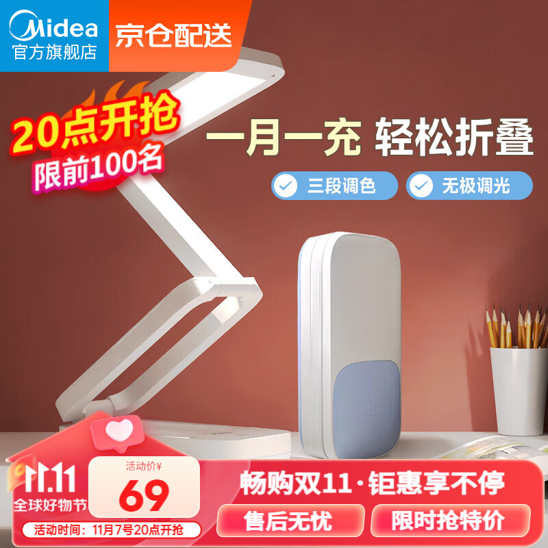 美的（Midea）可充电台灯宿舍大学生折叠台灯宿舍读写台灯折叠灯 魔盒便携台灯怎么样,好用不?