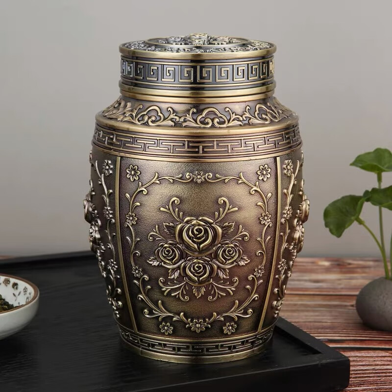 茶叶罐茶罐密封罐精致高档储存铁罐锡一斤大号超大防潮复古储藏 青古