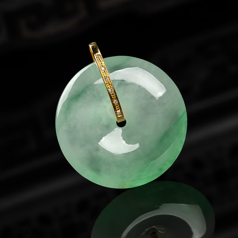 【珠宝严选】唯玉美 18k金扣头镶嵌翡翠平安扣吊坠送家人送女友节日