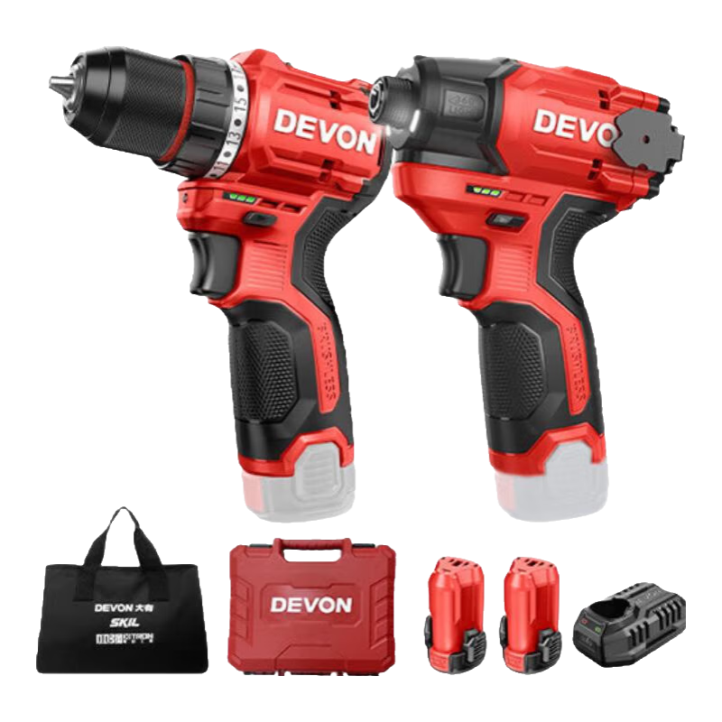 大有(Devon)12V無(wú)刷沖擊起子機鋰電電動(dòng)起子機5767電鉆電動(dòng)螺絲刀140Nm大扭力 【5767Q+5208】雙電2.0塑箱 三星