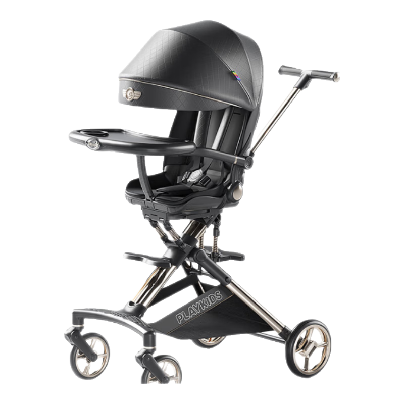 playkidsX6-5遛娃神器推车带餐盘换向轻便高景观溜娃可坐可躺易折叠婴儿车 X6-5黑天使至尊版（带餐盘）