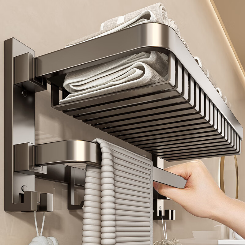 百悍毛巾架免打孔卫生间置物架浴室挂件厕所浴巾架套装卫浴洗手间收纳