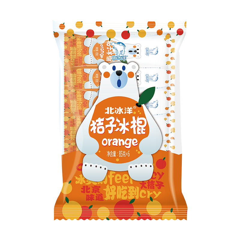 北冰洋桔子冰棍85g*6支家庭装 老北京冷饮 89.6元拍4件(合22.4元/件)