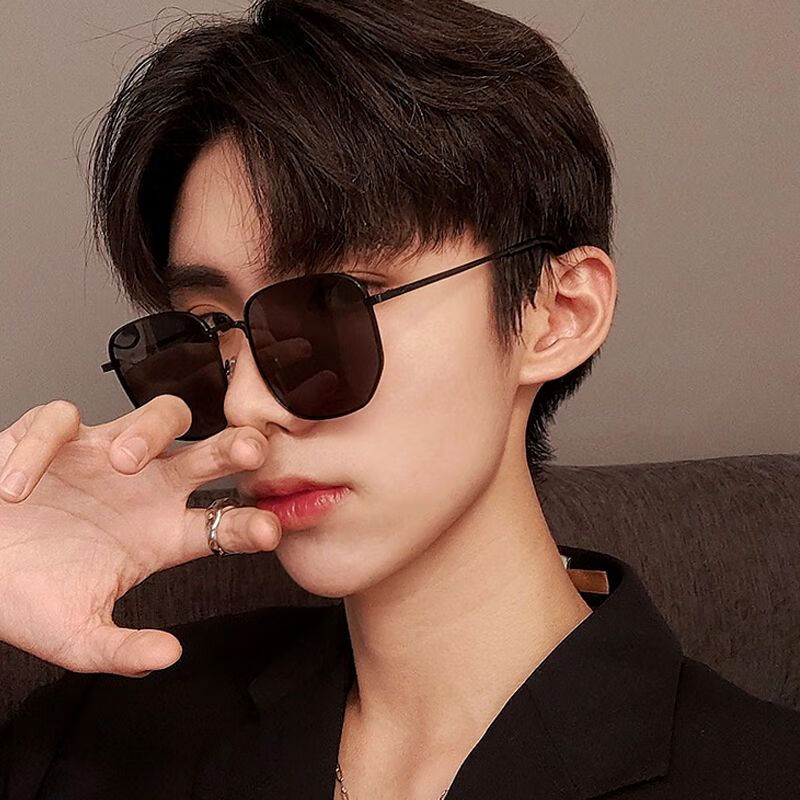 酷派德时尚方框墨镜男士开车眼镜女圆脸复古男女情侣太阳镜潮 金框黑