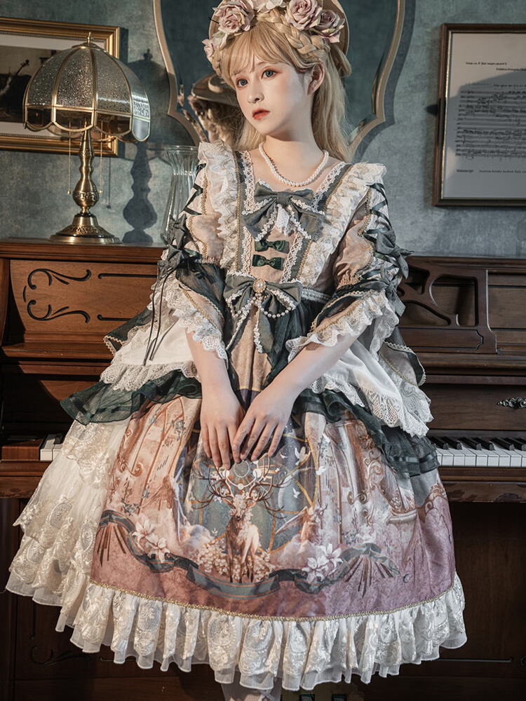 贺杨喻lolita裙华丽花嫁夏cla系优雅茶会款法式op英伦风洛丽塔 绿色