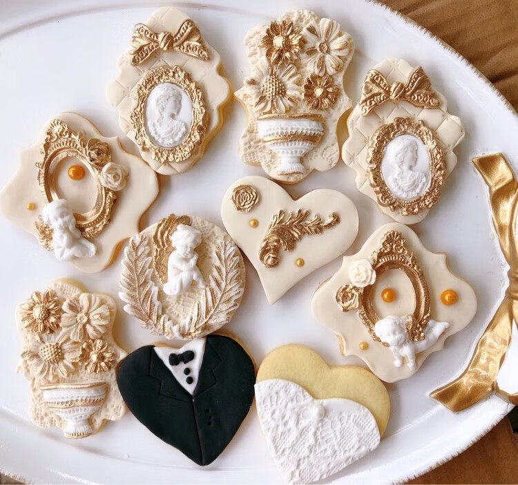 金色欧式天使复古翻糖糖霜饼干模具婚礼甜品台摆台道具伴手礼 香槟色
