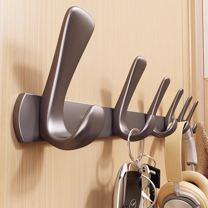 居臣仕掛衣鉤壁掛式創(chuàng)意入戶玄關(guān)掛鉤置物架門掛鉤門后掛架墻上掛 胖頭魚槍灰色4鉤