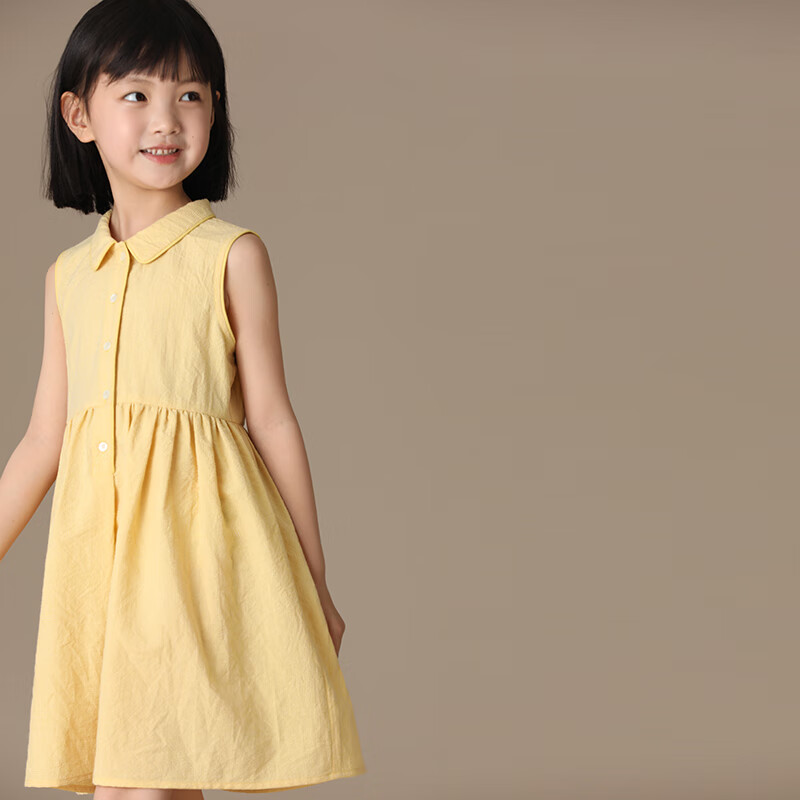 哈齿（hacikis）哈齿童装夏季新品儿童亲子款高品质衬衫领包光设计无袖背心连衣裙 菜花黄 130cm