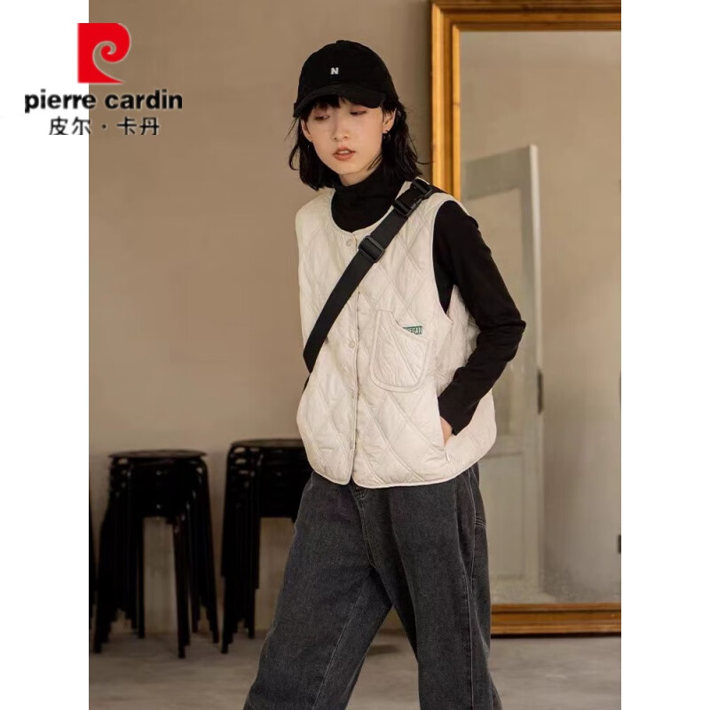 皮尔卡丹（pierre cardin）内搭马甲女日系叠穿菱格2025春秋季洋气新款薄款马夹内搭背心 香米色 S 建议79-99斤