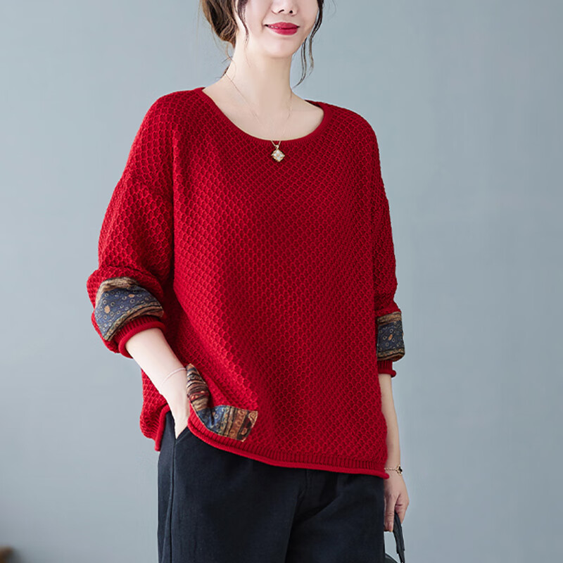 礼莎本命年龙年女红毛衣妈妈早秋新款红色针织打底衫士大码今年流行上