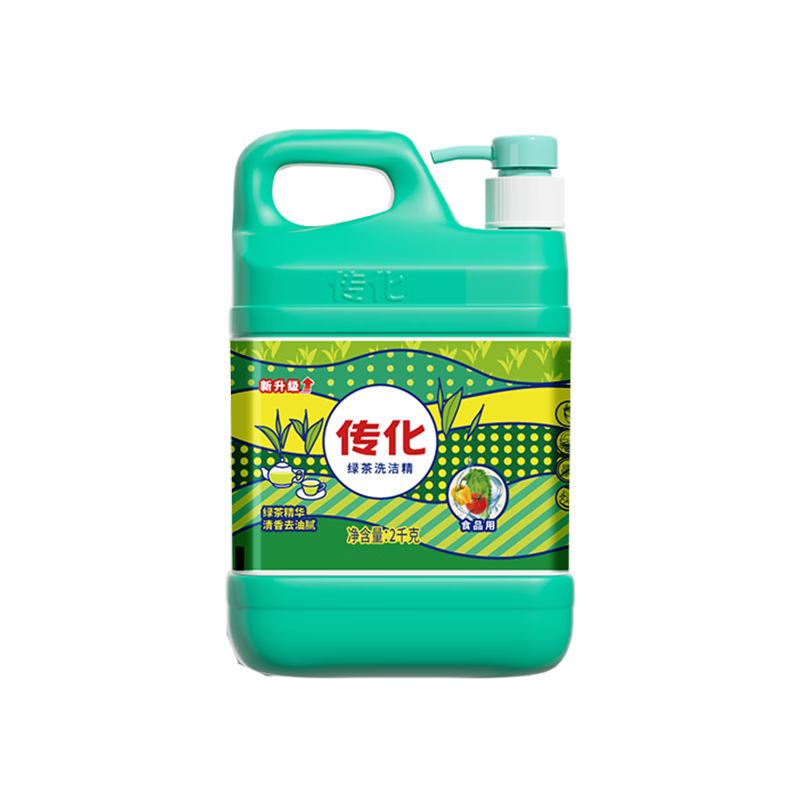 传化绿茶洗洁精4斤家庭装家用厨房餐饮去油实惠装餐具净2kg温和不伤手 家用洗洁精