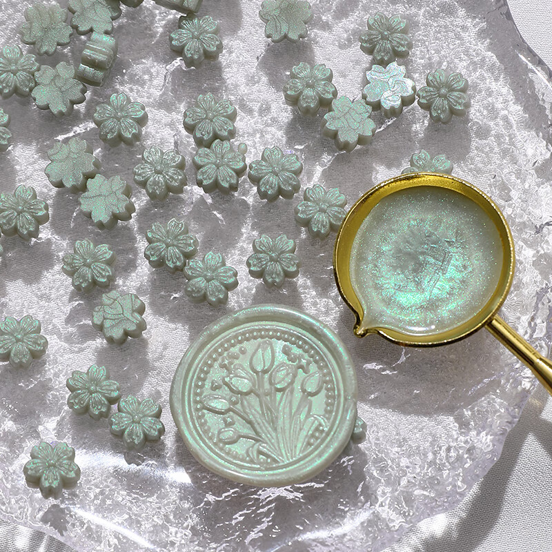 火漆蜡粒花朵樱花形状极光闪粉金粉蜡粒火漆印章材料偏光偏色铜头盖印