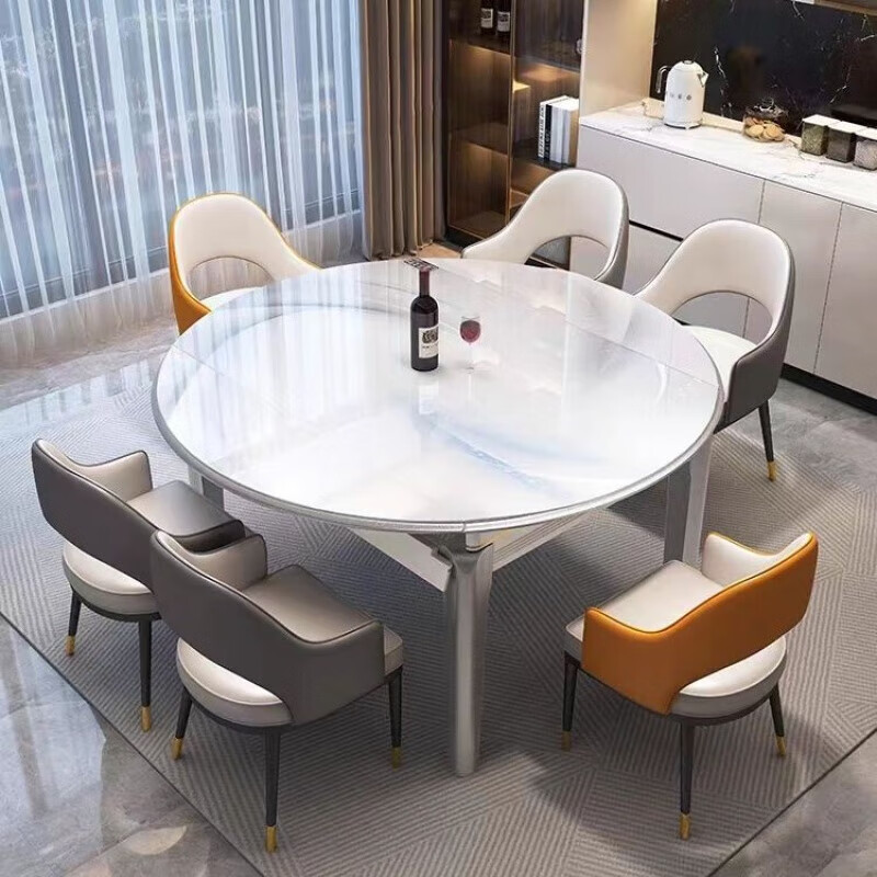 安森威2026新款流晶石餐桌家用轻奢现代简约客厅小户型可伸缩长方形饭桌 全新感光流晶石【搭配太空椅】 1.35m  1桌4椅