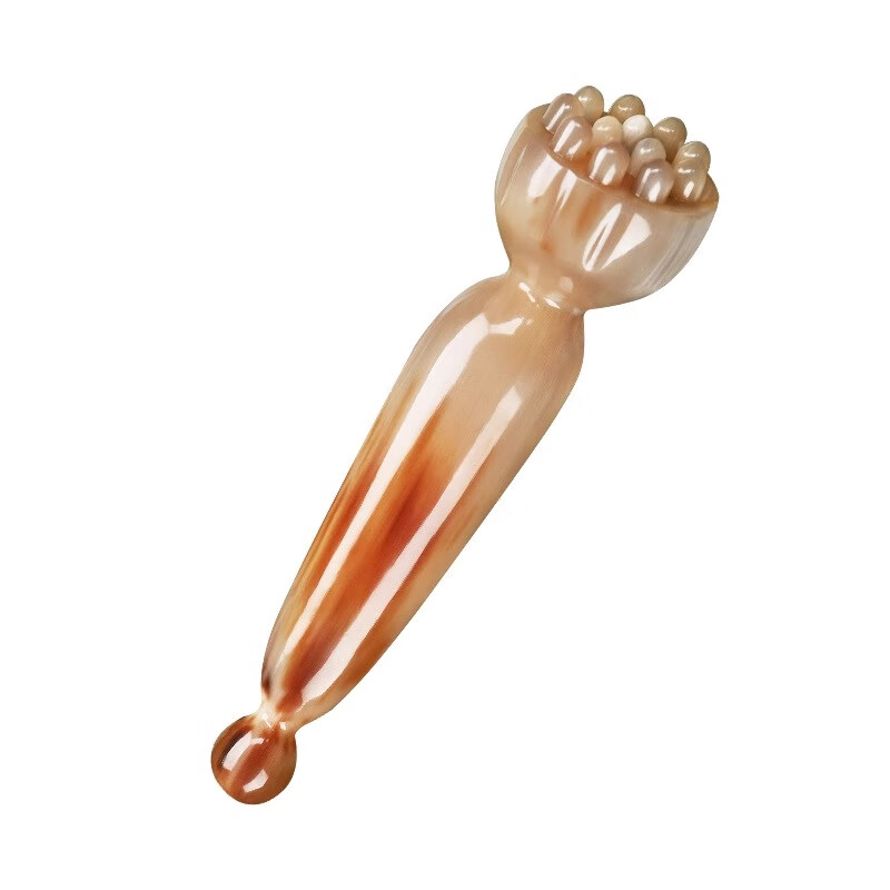 白水牛角莲蓬拨筋棒经络刷眼部按摩棒脸部专用刮痧美容神器e 小号9珠 斜面款长约5·cm白水牛