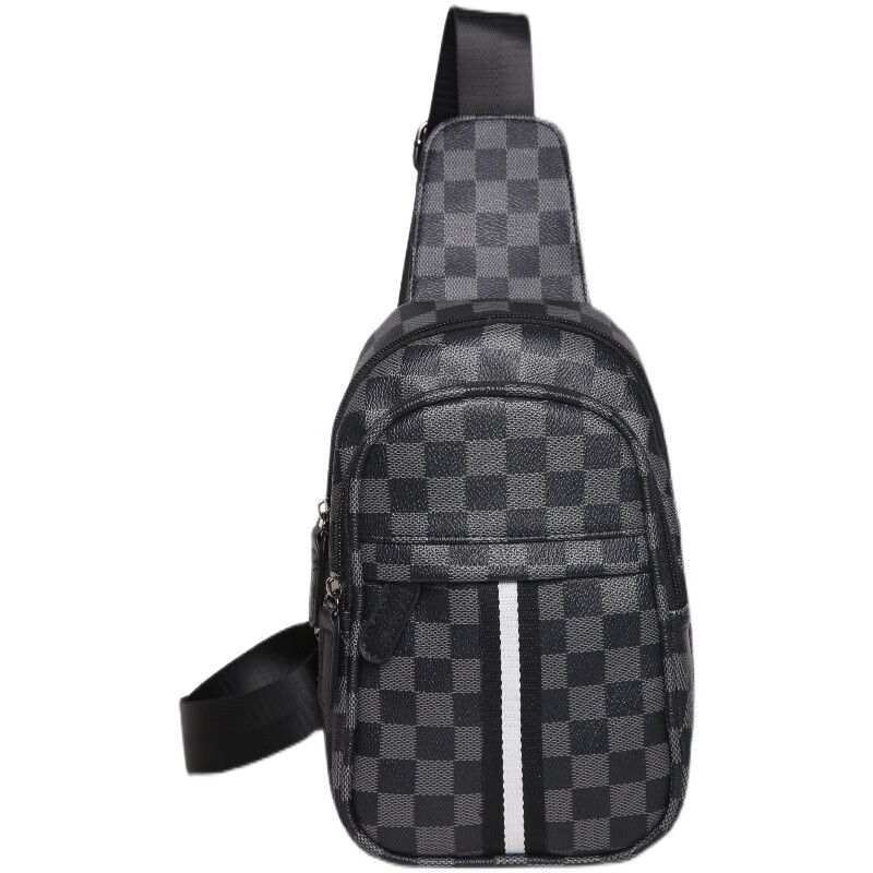 酷奇袋鼠(kuqidaishu)棋盘格男士胸包经典格纹单肩包潮牌机车包个性