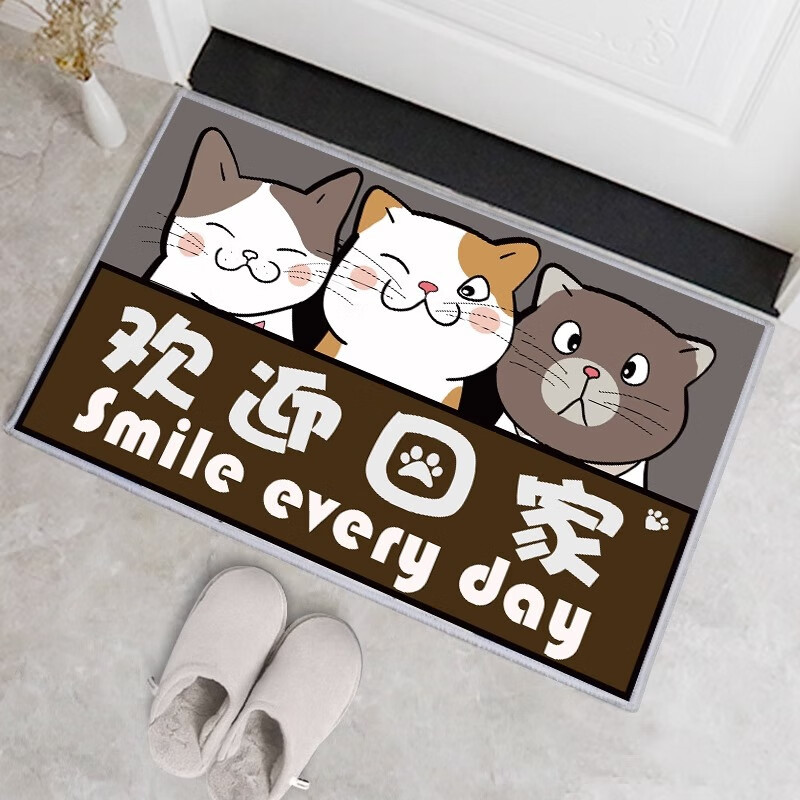 季象家用入户门地垫进门防滑垫红色喜庆脚垫玄关卧室厕所门口吸水垫子 欢迎回家猫咪 40x60 cm