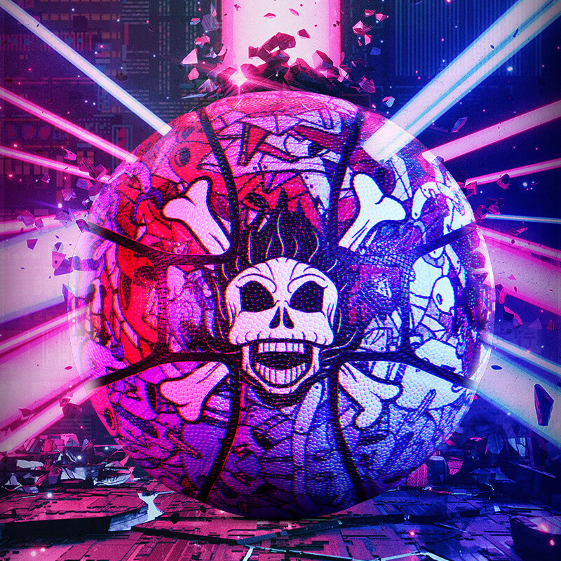 狂迷kuangmi篮球赛博朋克潮流骷髅学生青少年刻字定制7号蓝球礼物