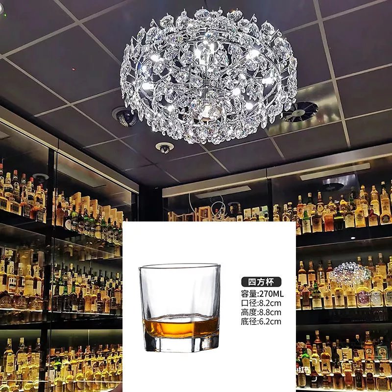 【现发】威士忌酒杯家用洋酒杯ins风北欧酒具啤酒杯子古典杯玻璃 【#6300】四方杯(270ml) 单只装