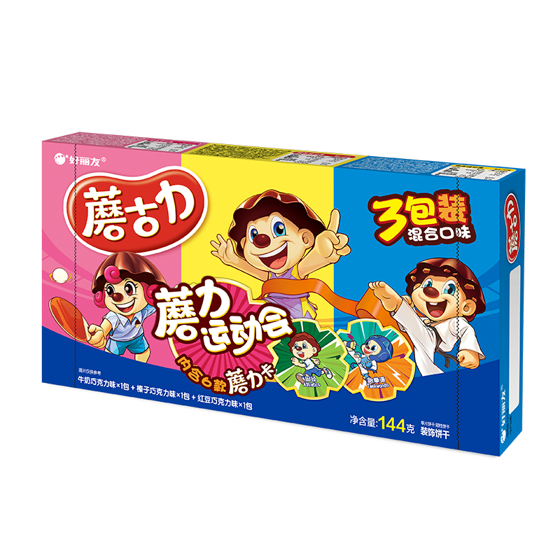 好丽友（orion）蘑古力组合装3连包144g 儿童趣玩休闲零食解馋即食小吃圣诞礼物