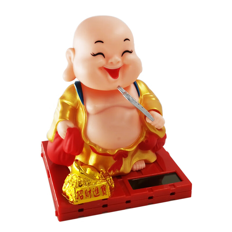 天南兄弟(tnbrothers)汽车摆件太阳能弥勒佛扇扇子点头敲木鱼小师傅