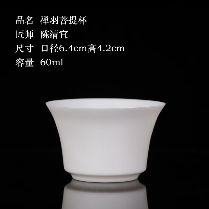 蝉羽德化白瓷茶杯主人杯单杯陈清宜手工薄胎个人杯菩提盏杯 陈清宜-禅