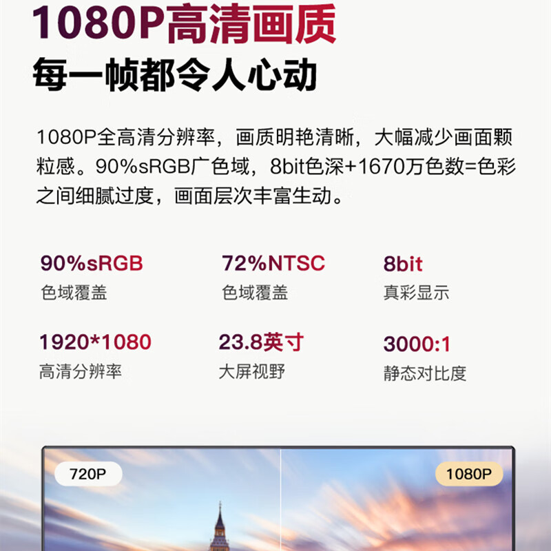 酷开创维酷开23.8英寸75Hz低蓝光显示器高色域可壁挂轻薄窄边1080P高清办公电脑液晶显示屏C238J01P