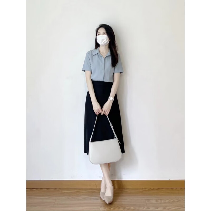 圣琪朵面试穿搭女生套装春夏蓝色衬衫女夏季职业正装教师教资通勤