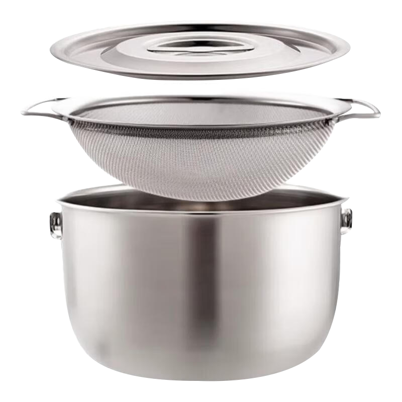 国风304不锈钢猪油罐 油壶猪油盆油缸子耐高温大容量(滤网+盖)2.5L