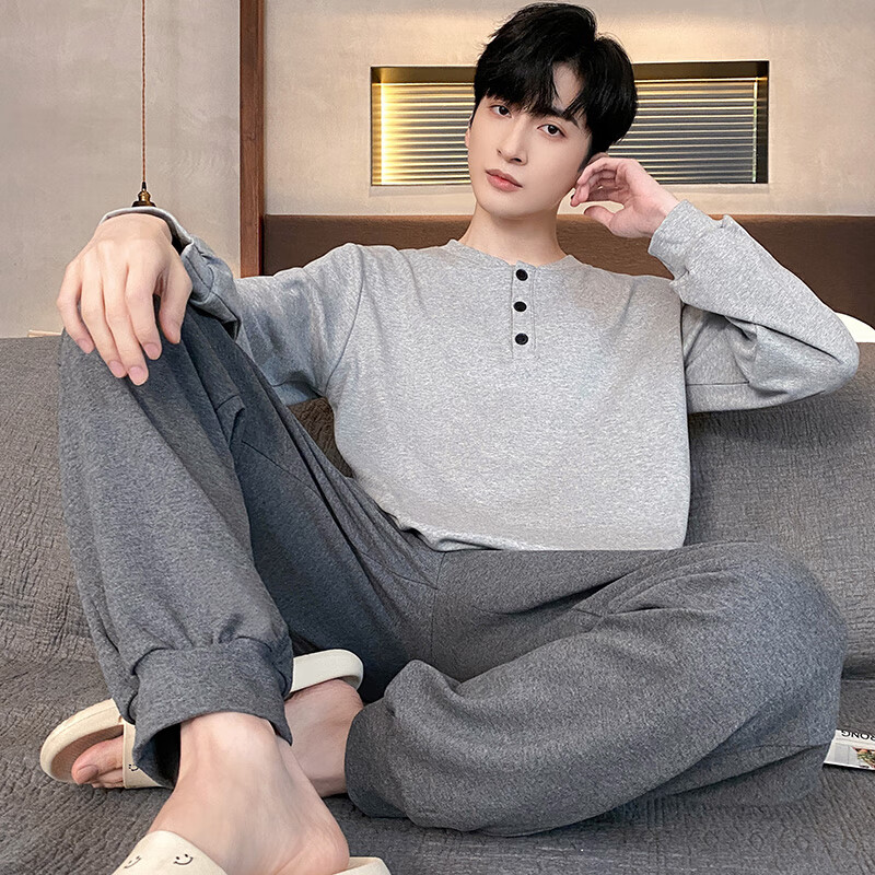 猫人(MiiOW)仿棉舒适 春秋新款 长袖开衫 套头套装 男士可外穿家居服 06M73027 4XL --建议【180-210】斤