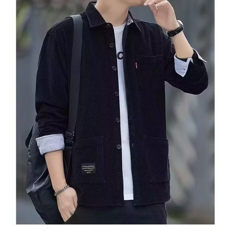 嘉晔(JIAYE)灯芯绒长袖衬衫男士春秋季新款时尚工装上衣休闲衬衣外套上衣潮 卡其色 L 【建议110-130斤】