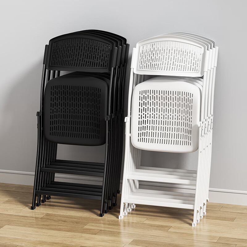 SOFS折疊椅家用餐椅舒適學(xué)習(xí)辦公椅休閑塑料椅子靠背座椅會議椅SN2069 [1只裝]白色_折疊免安裝