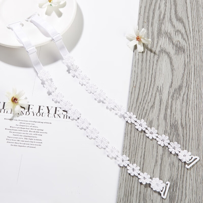 buffny肩带蕾丝镂空花朵文胸带内衣隐形透明花边 白色雏菊花 雏菊花