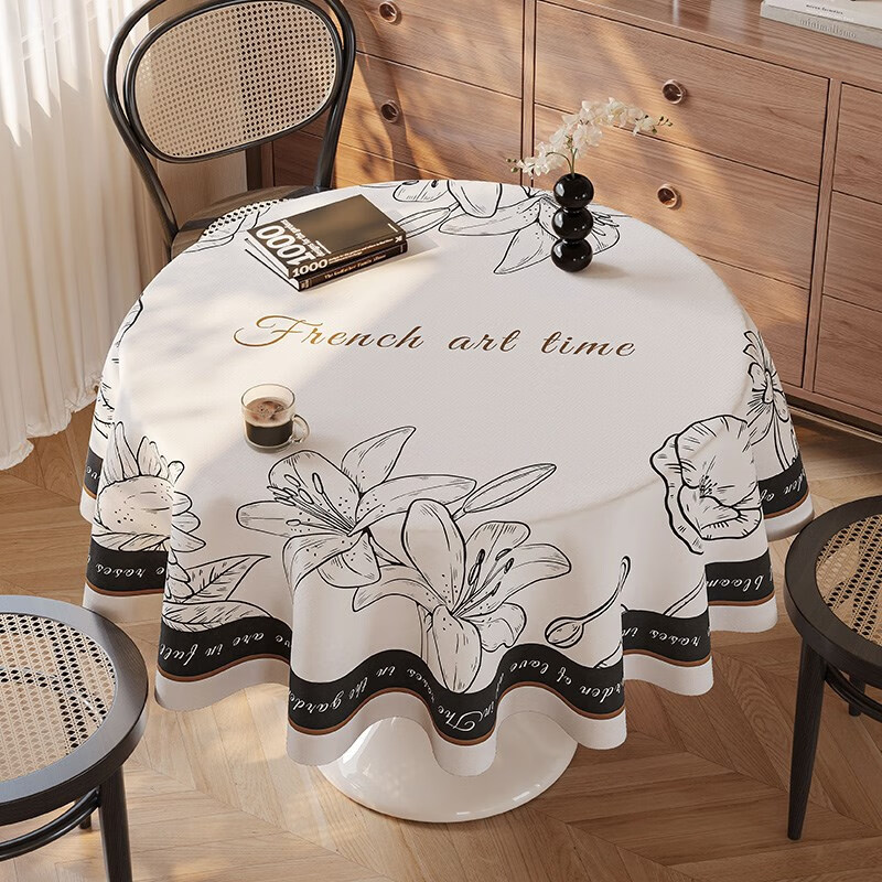 梦然纺桌布免洗防水防油轻奢感家用圆桌桌布2023新款圆形小羊皮防滑