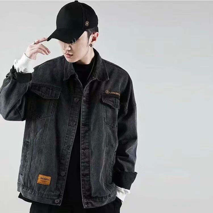 筝遥微胖男生显瘦穿搭外套男春秋上衣潮牌秋款工装牛仔外套男士韩版宽