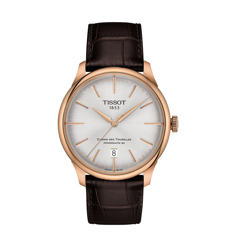 天梭(tissot)瑞士手表  des 杜鲁尔系列皮带自动机械商务休闲男表 送