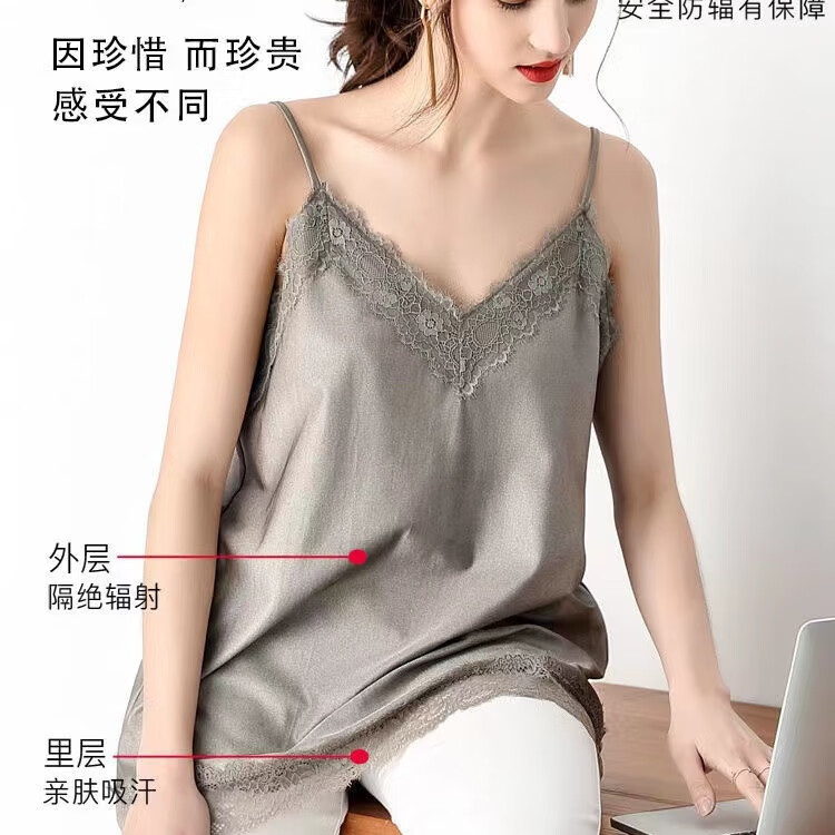寶護(hù)盾防輻射服孕婦裝孕婦吊帶懷孕期衣服上班內(nèi)穿防護(hù)肚兜防射衣護(hù)胎寶 花邊 V領(lǐng) M（生時(shí)80-105斤）
