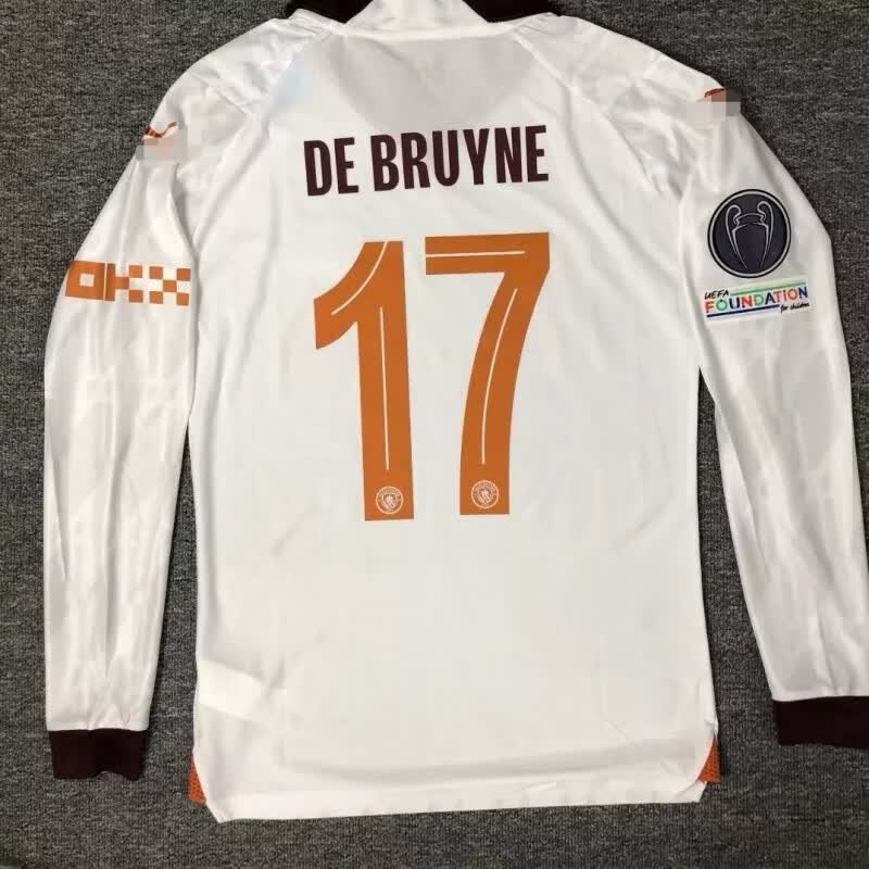 斗枪2324曼城客场长袖球员版17号德布劳内球衣可自由定制印号 17号