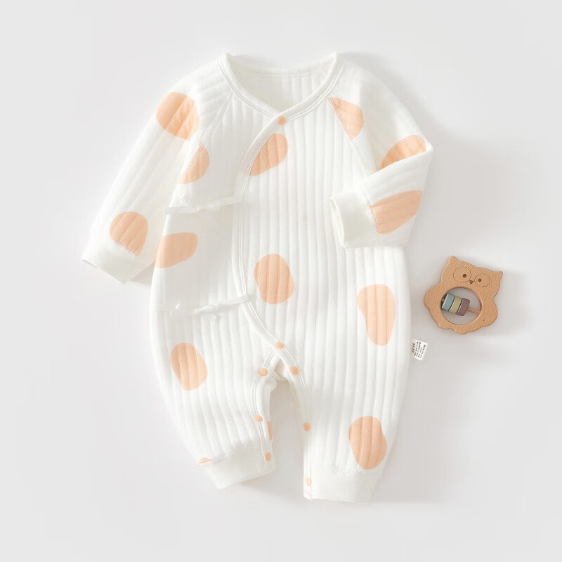 婧麒（JOYNCLEON）新生儿婴儿衣服秋冬夹棉满月纯棉初生宝宝秋装连体衣a类爬服 黄色团团 52cm