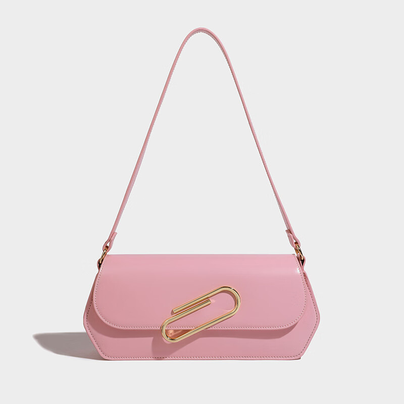 轻奢法国回形针腋下包包女新款复古小众设计法棍感通勤单肩包 粉色
