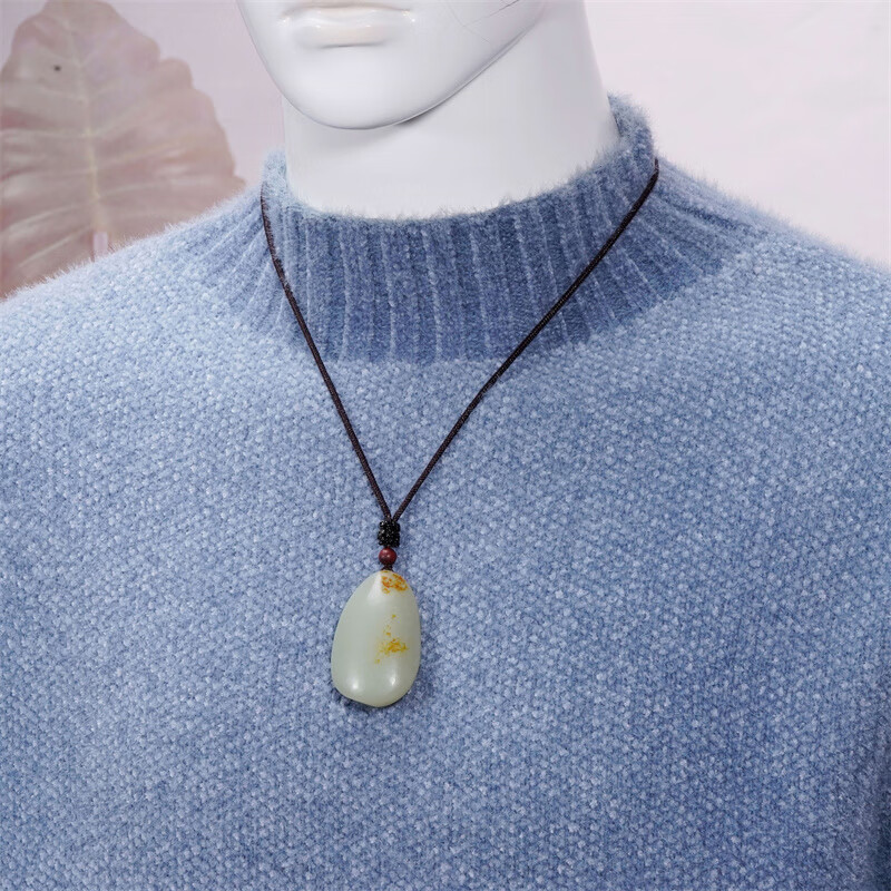 晶之雪和田玉料吊坠 原石无雕刻随型挂件 青白玉优化皮色玉挂件 吊坠