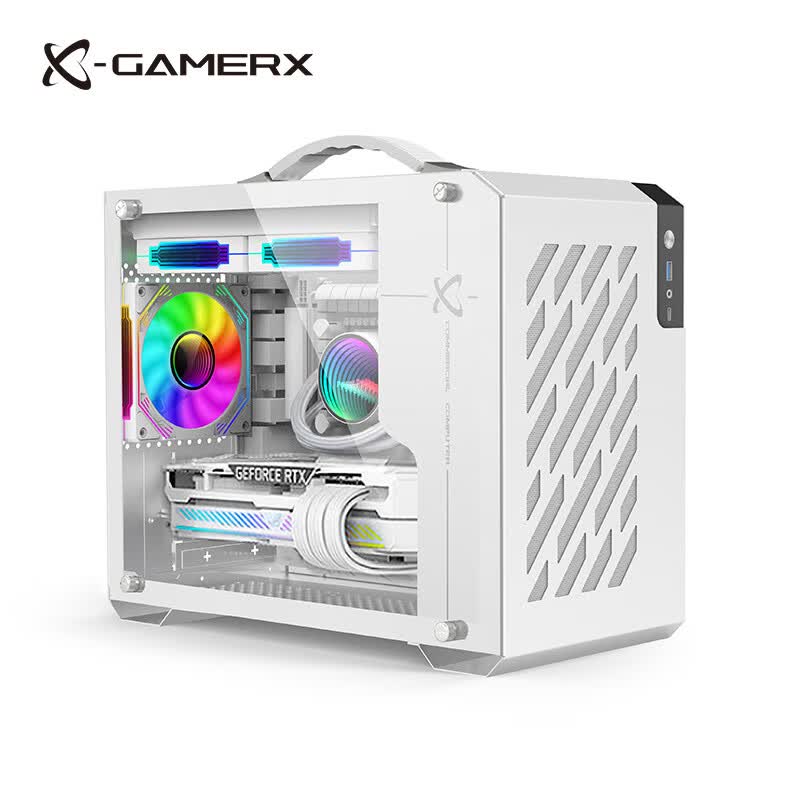 未知玩家X100电脑机箱MATX手提便携式紧凑型台式机玻璃侧透迷你mini主机Typec白色ITX小机箱 X200 白色 Type-c版【支持240水冷】